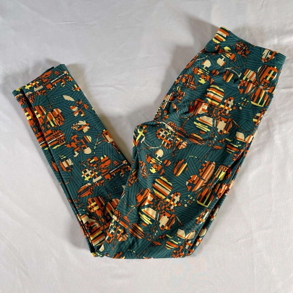 LuLaRoe Unisex Leggings Hawaiian Flowers Teal